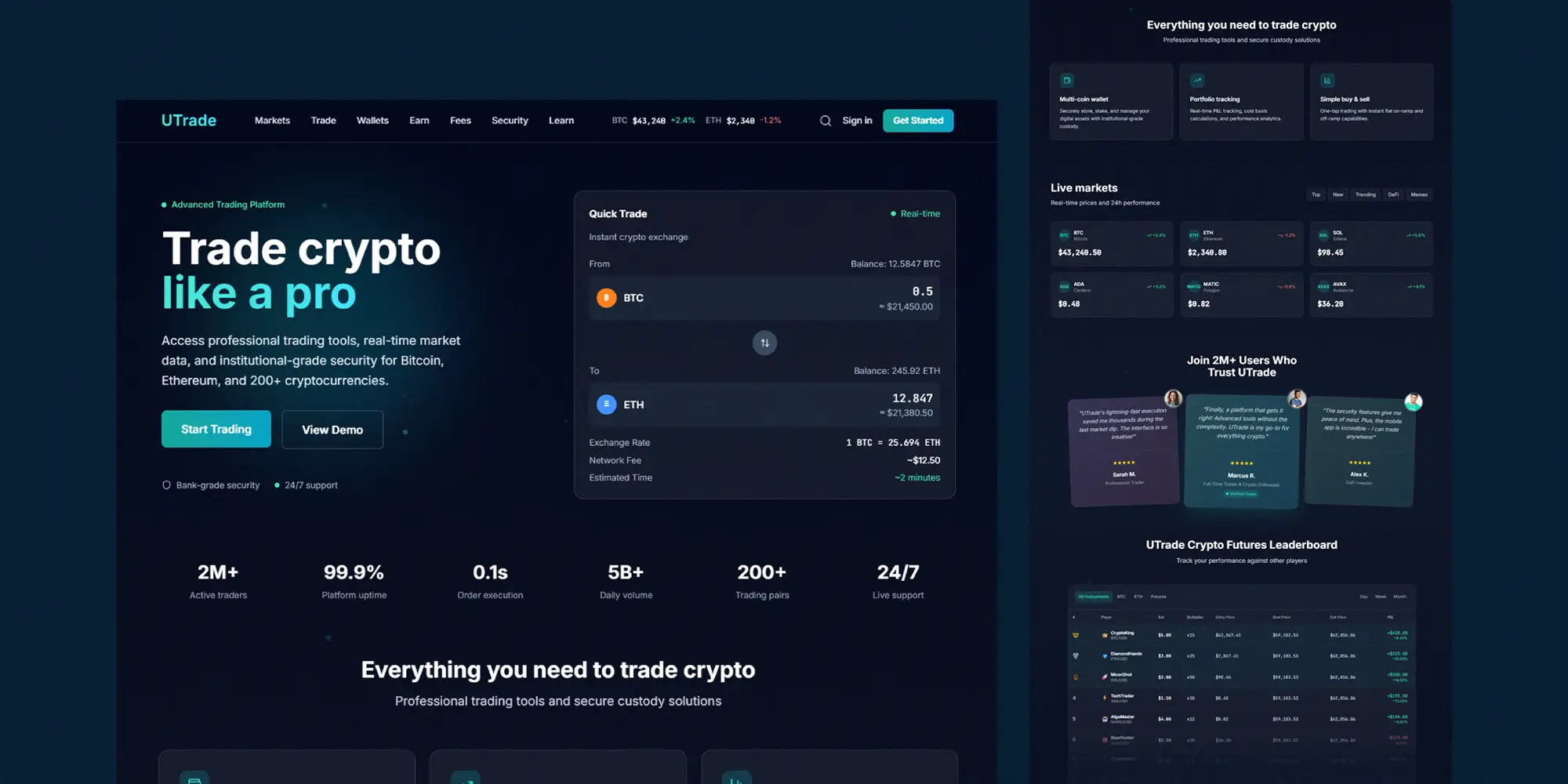 UTrade website design and user interface